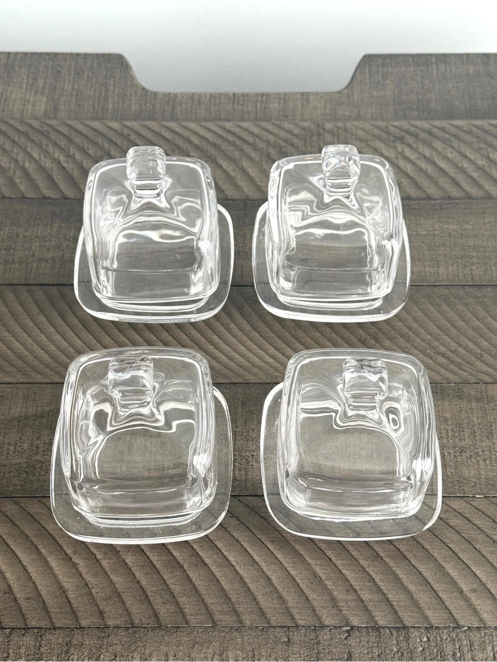 Vintage Square Glass Covered Butter Dish Or Spice Saver - Set of 4